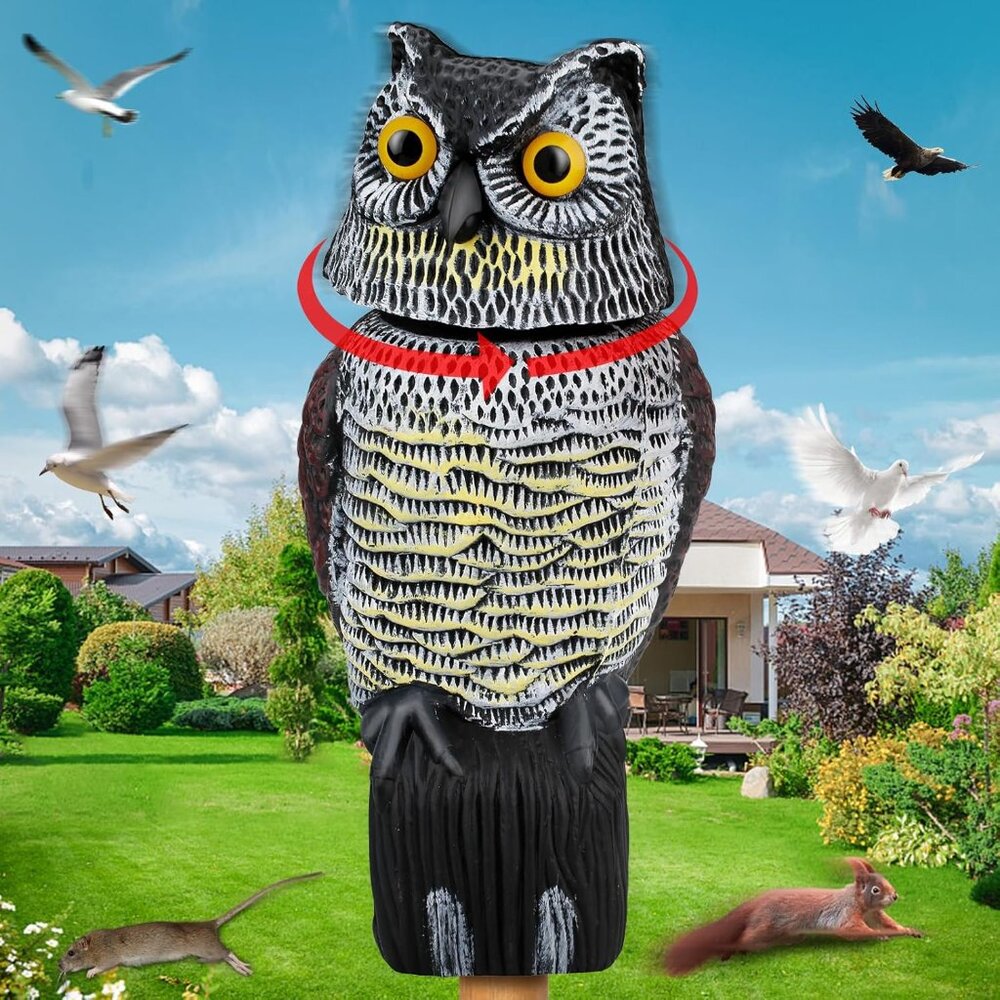 Waterproof Owl Decoys to Scare Birds Squirrels Away Statue for Patio Yard